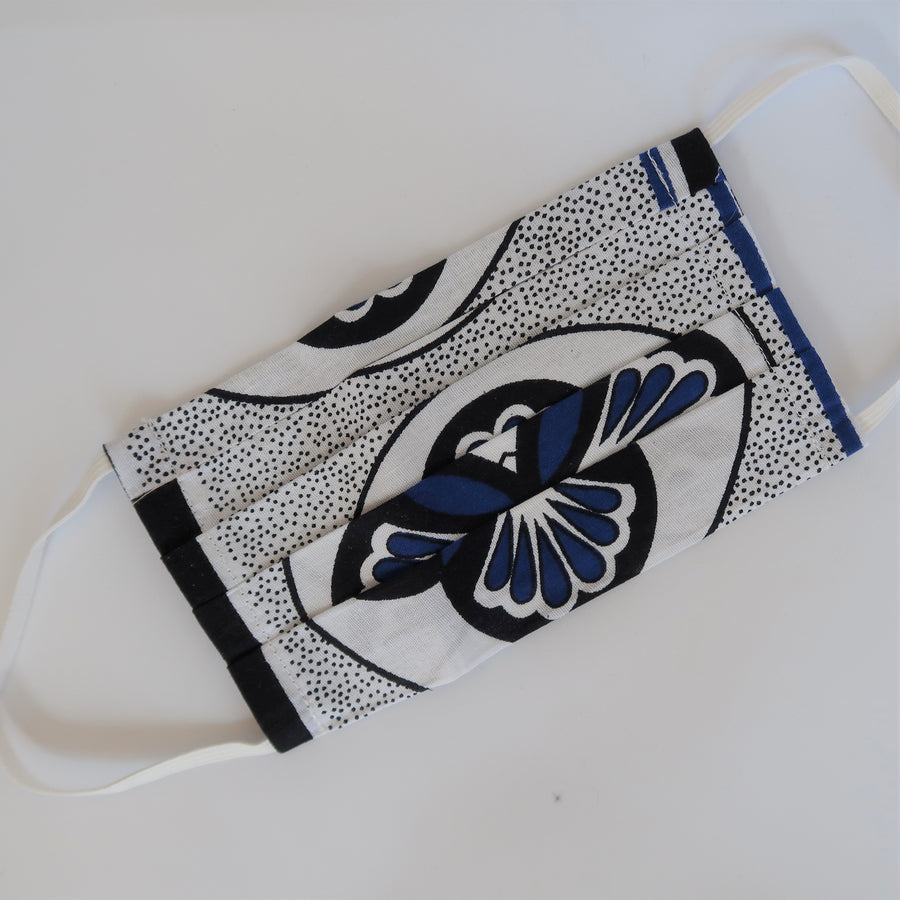 Blue lotus medium face mask with white straps